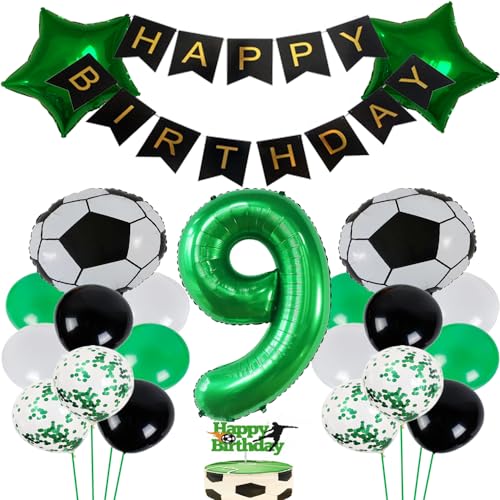 ZWWsullo Fußball Luftballon 9 Jahre Geburtstag Deko, Grün, Fußball Deko, 30 Stück, Jungen (9 Jahre), Jungen von ZWWsullo
