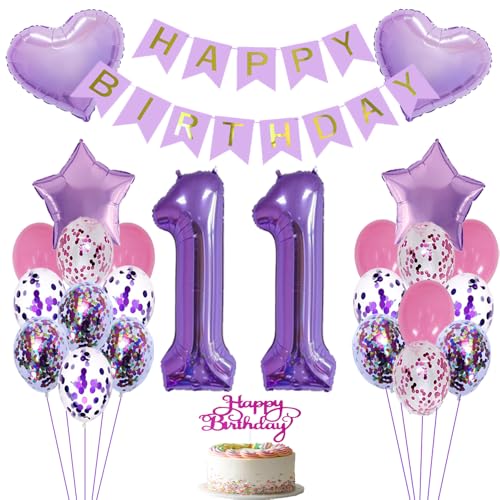 Lila Luftballons - 11er Set mit Happy Birthday Folienballon für Mädchen Geburtstag Deko Lila Luftballons - 11er Set mit Happy Birthday Folienballon für Mädchen Geburtstag Deko von ZWWsullo