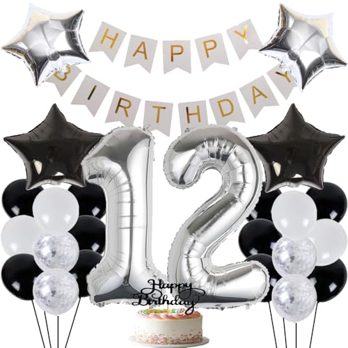 Luftballon 12. Geburtstag Party Deko Set - Happy Birthday Girlande, Konfetti, Latex Luftballons, Tortendeko für Junge Mädchen Luftballon 12. Geburtstag Party Deko Set - Happy Birthday Girlande, Konfetti, Latex Luftballons, Tortendeko für Junge Mädchen von ZWWsullo