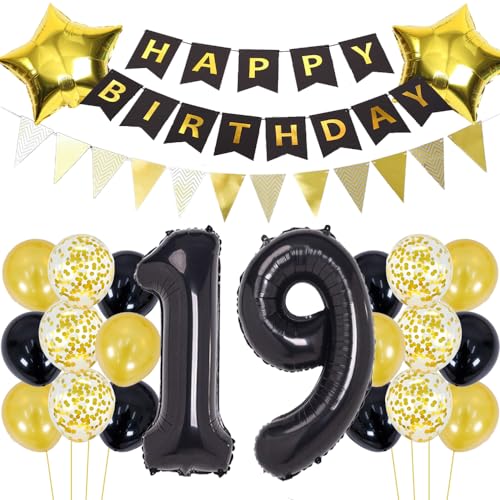 Luftballons 19 Geburtstag Dekoration Schwarz Gold Geburtstagsdeko 19 Jahre Mann Geburtstag 19 Junge Folienballon 19 Geburtstag Deko Junge Geburtstagsdeko 19 Jahr Junge Party Deko Gold Schwarz von ZWWsullo