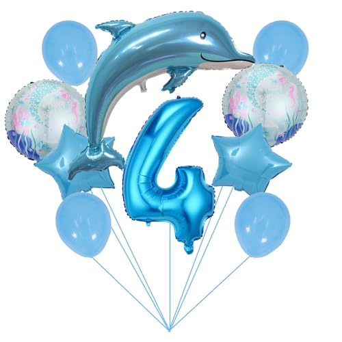 Ozean Tiere Geburtstagsfeier Dekoration Unterwasserwelt Kinder-Geburtstag Mädchen Junge Folienballon Blue Dolphin 4 Jahre Delfin Geburtstag Deko Große Delfin Folienballon Geburtstags Deko Jungen von ZWWsullo