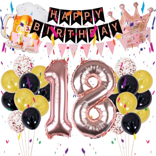 ZWWsullo 18 Geburtstag Dekorationen Mädchen 18 geburtstag deko 18 Geburtstag Dekoration Mädchen Happy Birthday Banner Rosegold Ballons Schwarz Rosegold Luftballons Konfetti Luftballons von ZWWsullo