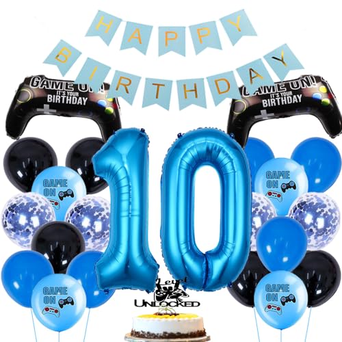 ZWWsullo Gamer Deko Geburtstag Happy Birthday Girlande Banner Deko Junge geburtstag 10 Gamecontroller Luftballons Happy Birthday Girlande Banner Kinder Videospiel Thema Party Zubehör von ZWWsullo