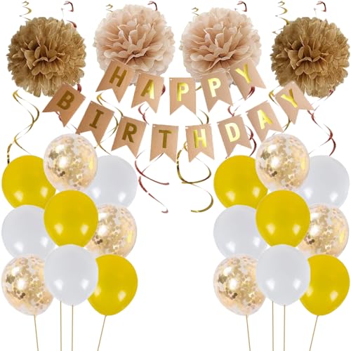 ZWWsullo Geburtstag Party Dekoration Braun Weiß Beige Gold Boho Luftballons mit Papierbommeln Geburtstag Girlande Luftballons deko geburtstag beige Luftballons Geburtstag Dekoration von ZWWsullo