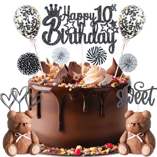 ZWWsullo Glitter Cake Topper Happy 10th Birthday Tortendeko 10 Geburtstag Kuchen Deko Tortendeko 10 Geburtstag Mädchen Jungen Schwarz Kuchen Deko 10 Geburtstag Cake Topper ZWWsullo Glitter Cake Topper Happy 10th Birthday Tortendeko 10 Geburtstag Kuchen Deko Tortendeko 10 Geburtstag Mädchen Jungen Schwarz Kuchen Deko 10 Geburtstag Cake Topper von ZWWsullo