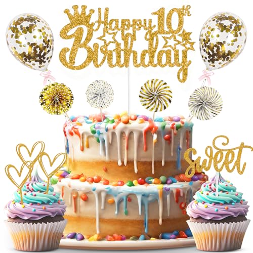 ZWWsullo Happy 10th Birthday Kuchendeko Gold Cake Topper Deko 10 Geburtstag Happy Birthday Cake Topper Tortendeko 10 Kuchen Topper Tortendeko 10 Geburtstag Frau Männer ZWWsullo Happy 10th Birthday Kuchendeko Gold Cake Topper Deko 10 Geburtstag Happy Birthday Cake Topper Tortendeko 10 Kuchen Topper Tortendeko 10 Geburtstag Frau Männer von ZWWsullo