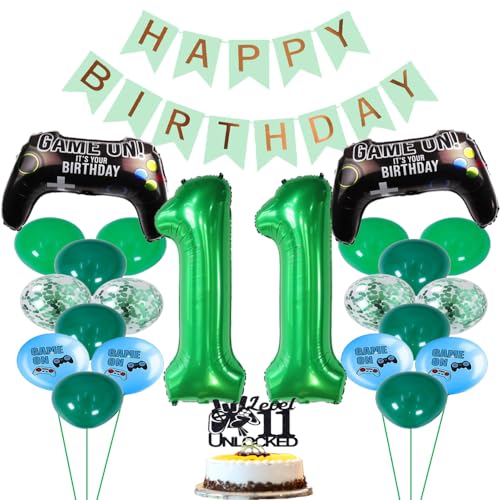 ZWWsullo 11. Geburtstag Deko Grün für Jungen - Game-Controller-Luftballons, Happy Birthday-Banner, Videospiel Gamer Deko ZWWsullo 11. Geburtstag Deko Grün für Jungen - Game-Controller-Luftballons, Happy Birthday-Banner, Videospiel Gamer Deko von ZWWsullo