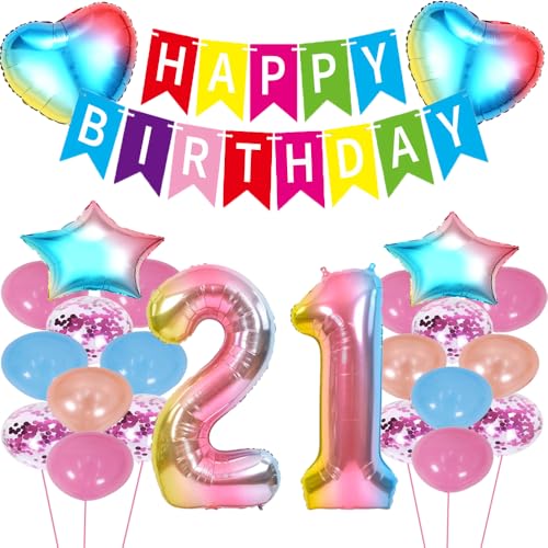 ZWWsullo Luftballon 21 Geburtstag deko Mädchen Happy Birthday Folienballon Partydeko Luftballon Rosa Geburtstagsdeko 21 Jahr Rosa Happy Birthday Geburtstag deko Riesen Folienballon Zahl von ZWWsullo