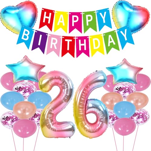 ZWWsullo Luftballon 26 Geburtstag deko Mädchen Happy Birthday Folienballon Partydeko Luftballon Rosa Geburtstagsdeko 26 Jahr Rosa Happy Birthday Geburtstag deko Riesen Folienballon Zahl von ZWWsullo