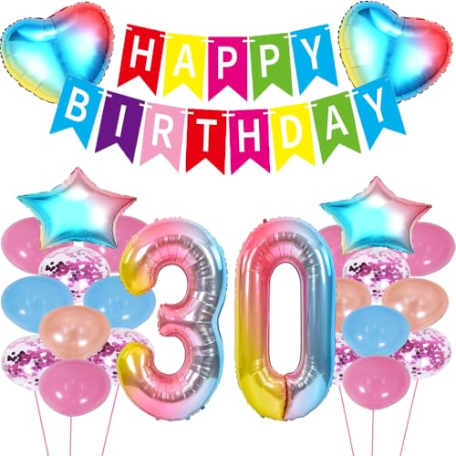 ZWWsullo Luftballon 30 Geburtstag deko Mädchen Happy Birthday Folienballon Partydeko Luftballon Rosa Geburtstagsdeko 30 Jahr Rosa Happy Birthday Geburtstag deko Riesen Folienballon Zahl von ZWWsullo