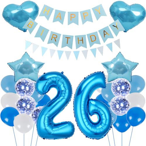 ZWWsullo Luftballon Geburtstagsdeko Jungen Blau Zahl 26 Geburtstag Mädchen Luftballon-Zahl Riesen Folienballon Geburtstagsdeko Junge Dekoration 26 jahre Geburtstag Junge Party Dekoration von ZWWsullo