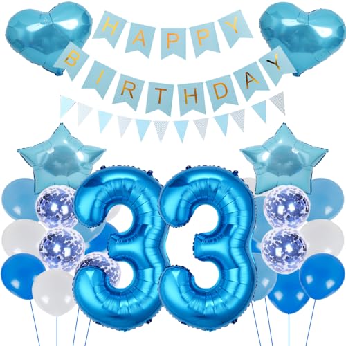 ZWWsullo Luftballon Geburtstagsdeko Jungen Blau Zahl 33 Geburtstag Mädchen Luftballon-Zahl Riesen Folienballon Geburtstagsdeko Junge Dekoration 33 jahre Geburtstag Junge Party Dekoration von ZWWsullo