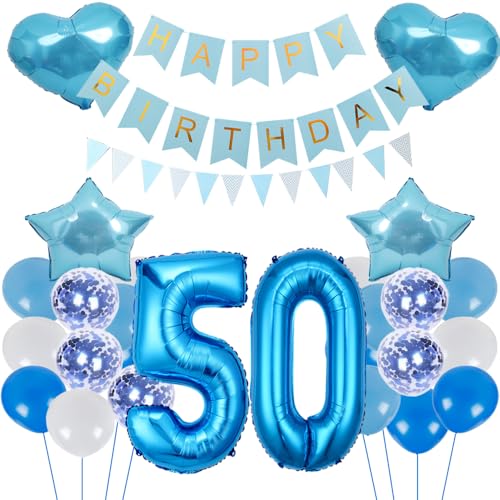 ZWWsullo Luftballon Geburtstagsdeko Jungen Blau Zahl 50 Geburtstag Mädchen Luftballon-Zahl Riesen Folienballon Geburtstagsdeko Junge Dekoration 50 jahre Geburtstag Junge Party Dekoration von ZWWsullo