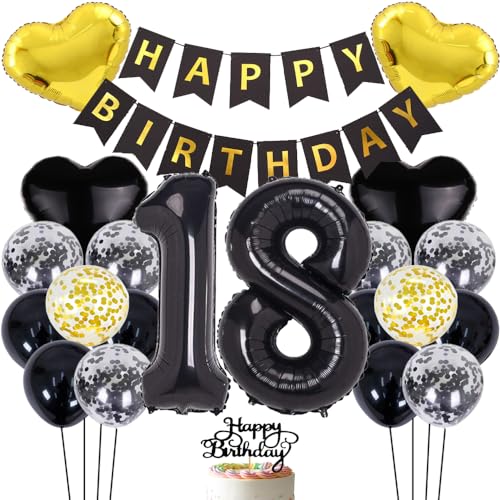 ZWWsullo Luftballon zum 18 Geburtstag zum 18 Geburtstag Mädchen Junge Party Deko 18 Schwarz 18 Geburtstag Dekoration Geburtstag Junge Tortendeko Luftballon 18 Geburtstag Dekoration von ZWWsullo