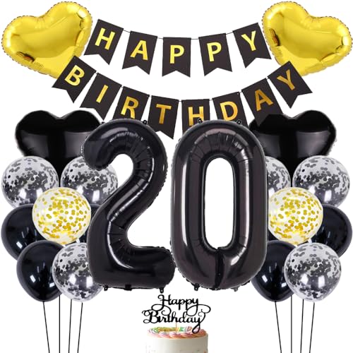 ZWWsullo Luftballon zum 20 Geburtstag zum 20 Geburtstag Mädchen Junge Party Deko 20 Schwarz 20 Geburtstag Dekoration Geburtstag Junge Tortendeko Luftballon 20 Geburtstag Dekoration von ZWWsullo