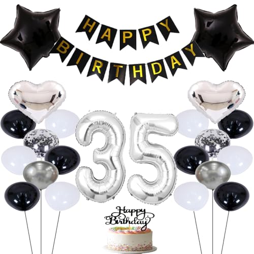 ZWWsullo Luftballons 35 Geburtstag Dekoration Mädchen silber Luftballon 35 Jahre Party Dekoration Ballons Junge Geburtstagsdeko Ballon Geburtstag Mädchen Junge Silber Jahre Party Deko von ZWWsullo