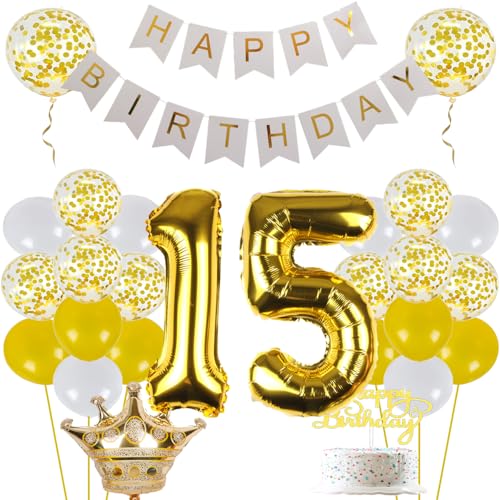 ZWWsullo Luftballons Geburtstag Set 15 geburtstag deko gold Ballon 15 Deko zum Geburtstag Mann Frau Geburtstagsdeko 15 Männer Frauen mit Happy Birthday Banner Luftballon 15 Geburtstag Deko Gold ZWWsullo Luftballons Geburtstag Set 15 geburtstag deko gold Ballon 15 Deko zum Geburtstag Mann Frau Geburtstagsdeko 15 Männer Frauen mit Happy Birthday Banner Luftballon 15 Geburtstag Deko Gold von ZWWsullo