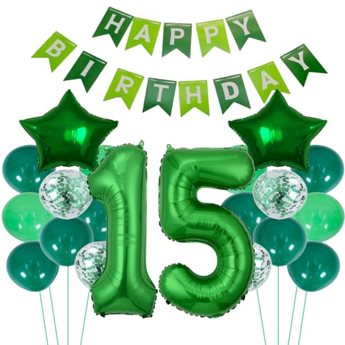 ZWWsullo Luftballons Zahl 15 Grün Happy Birthday Girlande Luftballons 15. Geburtstag Grün mit Girlande happy birthday 15 jahre deko Grün XXXL Riesen Folienballon 15 Folienballon 15 Junge ZWWsullo Luftballons Zahl 15 Grün Happy Birthday Girlande Luftballons 15. Geburtstag Grün mit Girlande happy birthday 15 jahre deko Grün XXXL Riesen Folienballon 15 Folienballon 15 Junge von ZWWsullo
