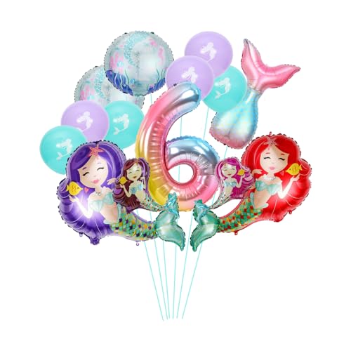 ZWWsullo Meerjungfrau Luftballons set 6 Jahr meerjungfrau geburtstag deko meerjungfrau Ballon Deko Meerjungfrauen Party Dekorationen Luftballon Meerjungfrau Deko Meerjungfrau 6 Jahre von ZWWsullo