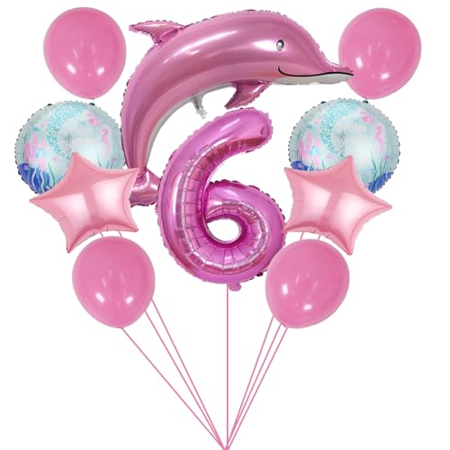 ZWWsullo Rosa Ozean Tiere Geburtstagsfeier Dekoration Meerestiere Geburtstag Deko Delfin Luftballon Deko 6 Jahre Set Große Delfin Folienballon Delfin Luftballon Rosa süß Folien-Ballon Tiere von ZWWsullo