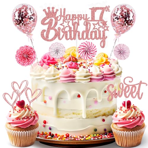 ZWWsullo Tortendeko Rosegold 17 Jahre Mädchen Jungen Happy 17th Birthday Cake Topper Glitzer Kuchen Topper Konfetti Luftballons 17 Geburtstagstorte Dekoration Geburtstag Kuchen Deko ZWWsullo Tortendeko Rosegold 17 Jahre Mädchen Jungen Happy 17th Birthday Cake Topper Glitzer Kuchen Topper Konfetti Luftballons 17 Geburtstagstorte Dekoration Geburtstag Kuchen Deko von ZWWsullo