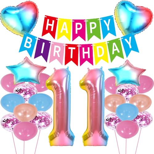 ZWWsullo Geburtstagsdeko-Set für Mädchen: 11. Geburtstag, Regenbogen, Helium Folienballon, 18 Stück ZWWsullo Geburtstagsdeko-Set für Mädchen: 11. Geburtstag, Regenbogen, Helium Folienballon, 18 Stück von ZWWsullo