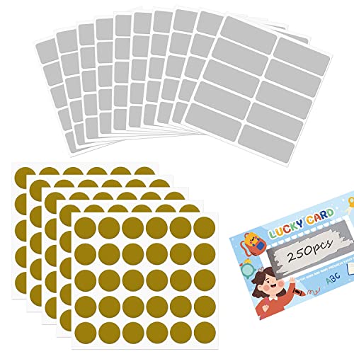 150 Stück Goldene Runde Rubbel-Etiketten mit 100 grauen rechteckigen Etiketten für Scrapbooking, Postkarte, Überraschungsgeschenk von ZWZNBL