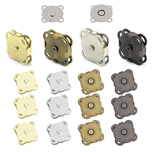 ZWZNBL Magnetische Druckknöpfe, 16 Stück, Metall, Antike Bronze, Elektrisches Silber, Pistolenschwarz, Gold, 1,4 cm & 1,8 cm, Flach, Multifunktional für Bekleidung, Taschen & DIY-Projekte von ZWZNBL