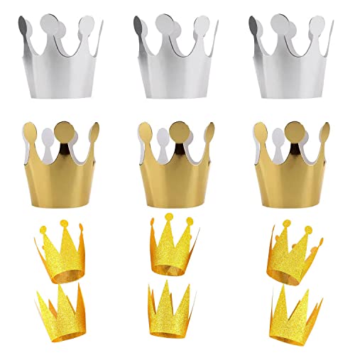 ZWZNBL 12 dekorative Kronenhüte, Prinz-Prinzessin-Kronen, goldene und silberne Papierkronen, verstellbare Königskronen-Partyhüte für goldene Jubiläumsfeier, Geburtstag, Feier von ZWZNBL