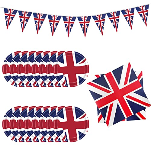 ZWZNBL 25-teiliges Union Jack Partyzubehör-Set, Union Jack Themen-Pappteller, Taschentücher und Zugflaggen, Queens Golden Jubilee 2022 Dekoration Party Supplies, Union Jack Flag Party Supplies ZWZNBL 25-teiliges Union Jack Partyzubehör-Set, Union Jack Themen-Pappteller, Taschentücher und Zugflaggen, Queens Golden Jubilee 2022 Dekoration Party Supplies, Union Jack Flag Party Supplies von ZWZNBL