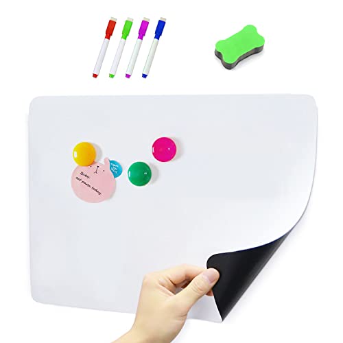 ZWZNBL Whiteboard, magnetisch, Kühlschrank-Whiteboard, A4, für Zuhause, Küche, Menü, Mahlzeiten, Einkaufsliste, Memoboard, Erinnerungsplan, 4 Markerstifte, 1 Radiergummi, 3 bunte runde Magnete von ZWZNBL