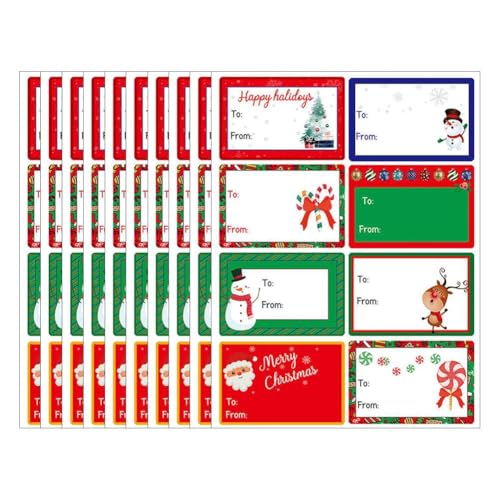 10 Blatt Weihnachtsaufkleber Pack, Frohe Etiketten für Kinder Basteln, Party Dekorative Aufkleber Karten für Scrapbooks Schneemänner Weihnachten 80 Frohe Name Kleber mit Aufklebern Dekoration mit von ZXCVWWE