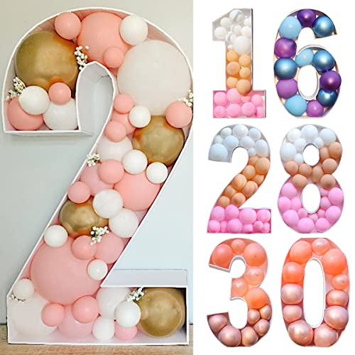ZXCVWWE Zahlenständer, Mosaik-Ballonrahmen, 71 cm, Zahl 0–9, vorgeschnittener Ballon-Zahlenrahmen, Geburtstagsfigur, Ballonfüllbox für Geburtstag, Jahrestag, Hintergrund, Dekoration von ZXCVWWE
