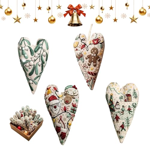 DIY Herzförmiges handgesticktes Weihnachtsornament/Ornament-Set, einzigartige kreative Geschenksets, DIY-Herzstickerei, Weihnachtsdekoration(4PCS) von ZXDZSW