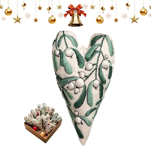 DIY-Set for handgestickte Weihnachtsornamente in Herzform mit festlichen Mustern, anfängerfreundliches Stickset for Baumschmuck, Winterdekoration(#C) von ZXDZSW