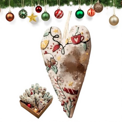 DIY-Set for handgestickte Weihnachtsornamente in Herzform mit festlichen Mustern, anfängerfreundliches Stickset for Baumschmuck, Winterdekoration(#D) von ZXDZSW