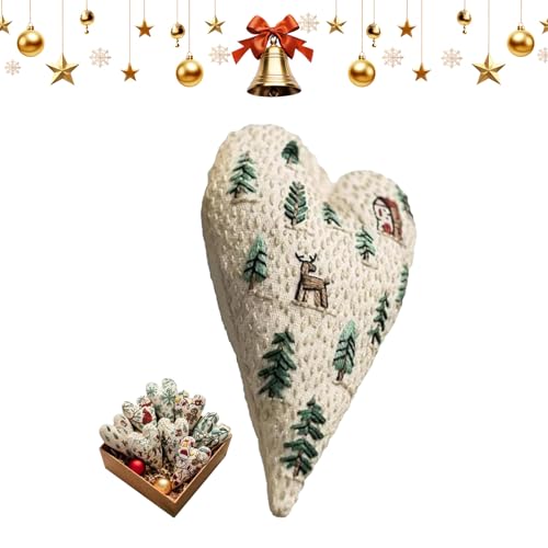 DIY-Set for handgestickte Weihnachtsornamente in Herzform mit festlichen Mustern, anfängerfreundliches Stickset for Baumschmuck, Winterdekoration(#E) von ZXDZSW