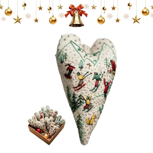DIY-Set for handgestickte Weihnachtsornamente in Herzform mit festlichen Mustern, anfängerfreundliches Stickset for Baumschmuck, Winterdekoration(#F) von ZXDZSW