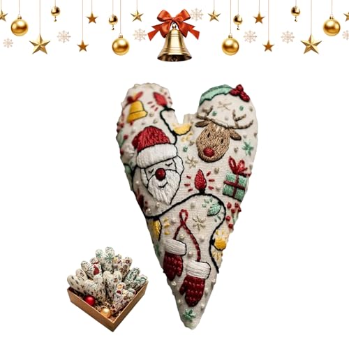 DIY-Set for handgestickte Weihnachtsornamente in Herzform mit festlichen Mustern, anfängerfreundliches Stickset for Baumschmuck, Winterdekoration(#G) von ZXDZSW