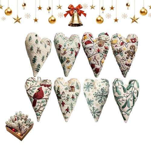 DIY-Set for handgestickte Weihnachtsornamente in Herzform mit festlichen Mustern, anfängerfreundliches Stickset for Baumschmuck, Winterdekoration(Mix) von ZXDZSW