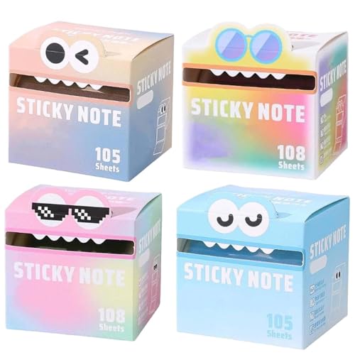 Niedliche Haftnotiz mit Monstermuster, lustiges, ausgefallenes Büro- und Schulmaterial, mehrere entzückende, transparente Etiketten in Regenbogenfarben mit Tiermotiven, Mehrzweck-Haftnotiz(4pcs-c) von ZXDZSW