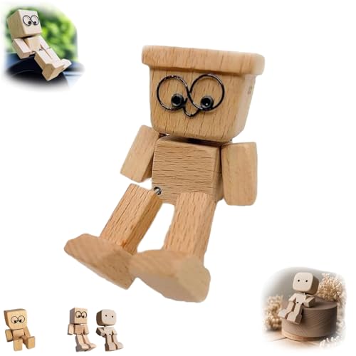 ZXDZSW Bezaubernde kleine Holzfigur, die mit 12 magnetischen Ausdrücken schwankt, Auto-Ornamente, tragbares handgefertigtes Auto-Ornament, Schreibtisch-Dekor, kreatives Geschenk(C) von ZXDZSW