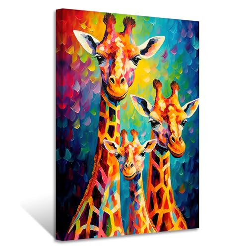 ZXHYWYM Giraffen Familien Leinwandbilder bunte Tiermalerei Drucke lustige Giraffen Abstrakte Poster Wanddekoration für Kinderzimmer Babyzimmer Gerahmt (Bild-1, (30.00 x 45.00 cms)) von ZXHYWYM