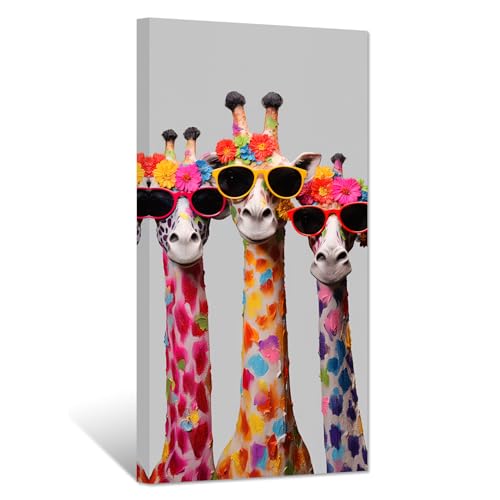 ZXHYWYM Giraffen Familien Leinwandbilder niedliche bunte Tier Poster Drucke lustige abstrakte Gemälde für Kinder Kinderzimmer Kinderzimmer Gerahmt (Bild-2, (30.00 x 60.00 cms)) von ZXHYWYM