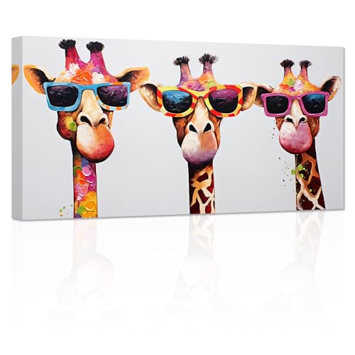 ZXHYWYM Giraffen Familien Leinwandbilder niedliche bunte Tier Poster Drucke lustige abstrakte Gemälde für Kinder Kinderzimmer Kinderzimmer Gerahmt (Bild-3, (30.00 x 60.00 cms)) von ZXHYWYM