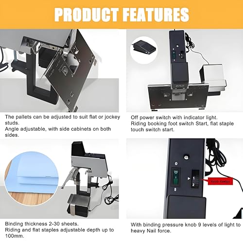 ZXINXIN Automatische Sattelbindemaschine, Elektrischer Buchhefter, Bindestärke 2-30 Blatt, 9-stufiger Druck einstellbar, mit Fußpedalschalter, für Schulen, Büros und Verlage von ZXINXIN