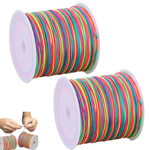 200M Nylonschnur für Armbänder, 0.8mm Bunte Farben Nylonfaden, Regenbogen Garn für Freundschaftsbänder, Nylonfaden für Kreative Projekte, Ideal für DIY Schmuck und Chinesische Knoten von ZXJLWR