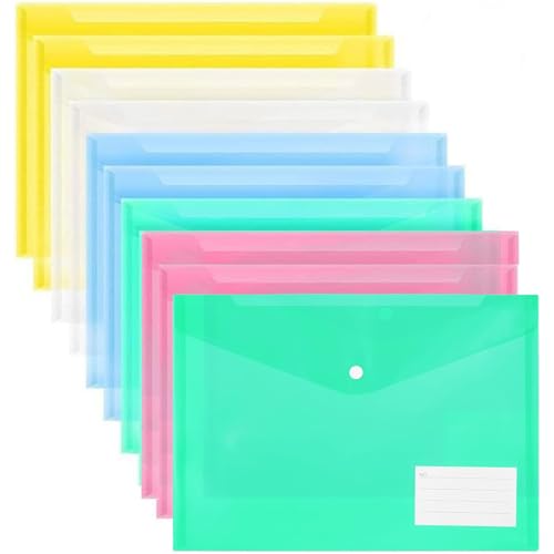 Dokumentenmappe A4, 10 Stück Sammelmappe A4, Wasserdichte Mappe Mit Etikettentasche, Farbe Transparent Klarsichthüllen, Mappen Für Dokumente Organisieren Büro Studium von ZXJLWR