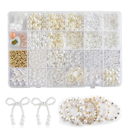 Weiße Perlen Set, Perlen Weiß, 24-Gitter Perlen für Armbänder, Armband Set Selber Machen Geschenke für Mädchen Armbänder Charm Kit für DIY Armband Schmuckherstellung von ZXJLWR