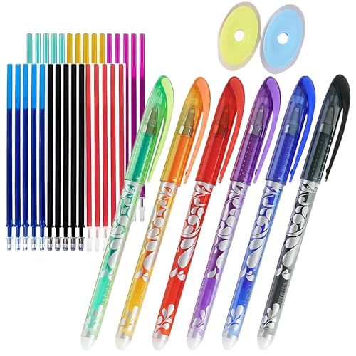 ZXJLWR Gelstifte Radierbar, 38 Stück Radierbarer Kugelschreiber Set, 6 Farben Kugelschreibers, 30 Ersatzminen, 2 Spezialradierern, 0.5 mm Schreibbreite, Für Schule Und Büro von ZXJLWR